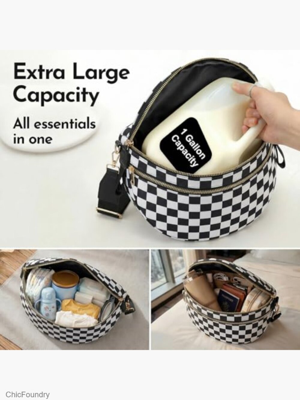 Checkered Nylon Crossbody Bag Spacious Sling Bag Plus Size - Picture 2 of 7